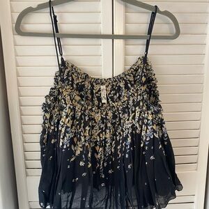 Free People Black and Cream Floral Camisole